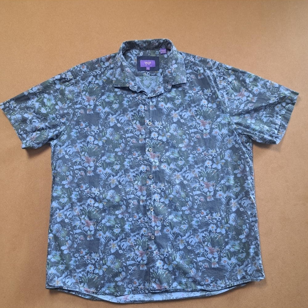 tallia est‎ 1893 xxl man shirts short sleeve multicolor flowered 100% cotton.